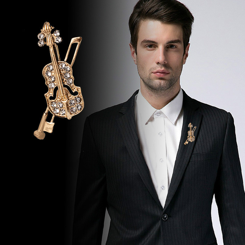 Men Accessories Brooch - คริสตัลไวโอลินเข็มกลัดเครื่องประดับหรูหราอุปกรณ์ดนตรีคลาสสิกLapel Pinsของขวัญสําหรับครูผู้ชายอุปกรณ์เสริมเกาหลีแฟชั่นโลหะ