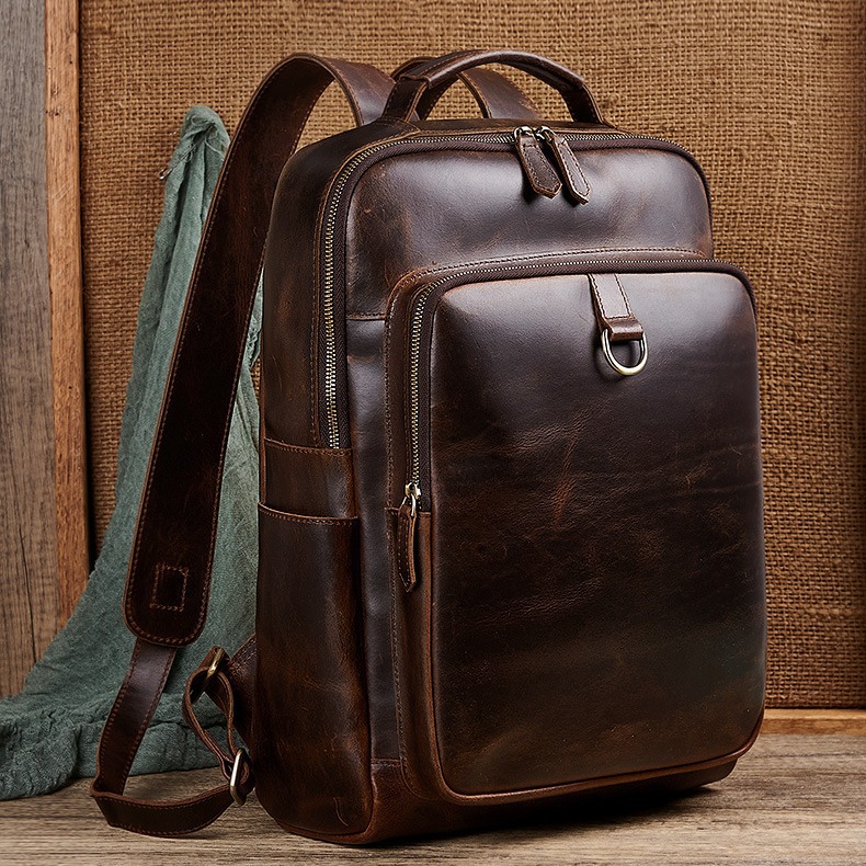 Men'S Accessories Backpack - กระเป๋าเป้สะพายหลังหนังแท้เคลือบแว็กซ์สำหรับผู้ชาย | กระเป๋าเป้สะพายหลังสำหรับนักธุรกิจและการเดินทาง | กระเป๋าเป้สะพายหลังสำหรับเดินทางแบบหนังฟอกฝาดจากพืช