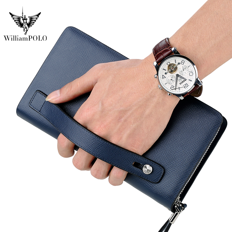 Men'S Accessories Wallet - กระเป๋าคลัทช์หนังแท้ WILLIAMPOLO สำหรับผู้ชาย ความจุเยอะ กระเป๋าสตางค์ใบยาว คุณภาพสูง