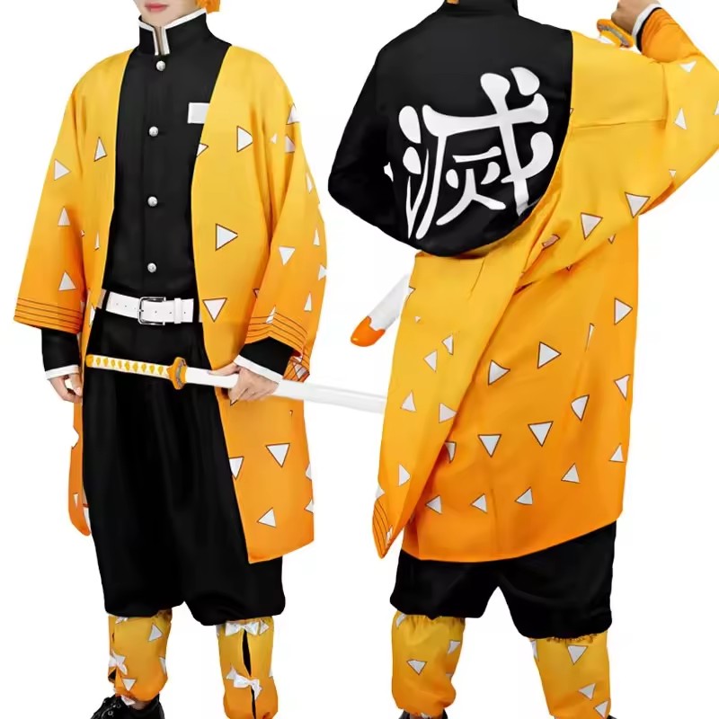 Men'S Kimono Accessories - ชุดคอสเพลย์อนิเมะอากัตสึมะ เซ็นอิตสึ พร้อมวิกผม รองเท้า ชุดกิโมโนสีเหลือง เสื้อคลุม