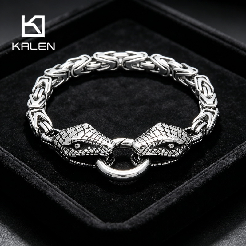 Men Accessories Bd - กำไลข้อมือสแตนเลสวินเทจ Kalen ลายงู สำหรับผู้ชาย สไตล์พังก์ ไบแซนไทน์