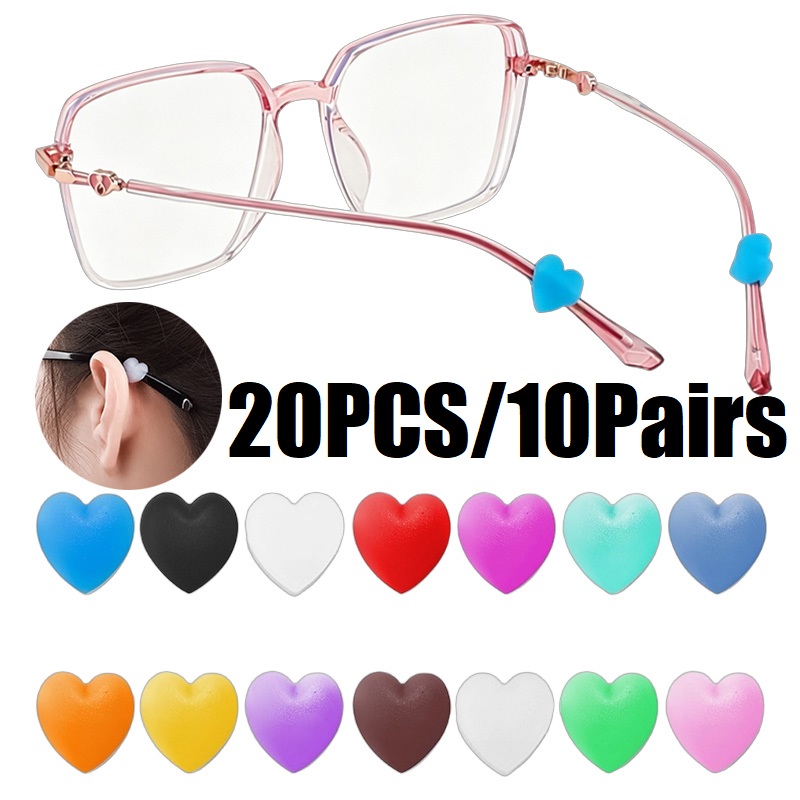 Men Accessories Tips - 20 ชิ้น ที่เกี่ยวหูแว่นตาซิลิโคนรูปหัวใจ ป้องกันการลื่นหลุด ที่เกี่ยวขาแว่นตา อุปกรณ์เสริมสำหรับผู้ชายและผู้หญิง