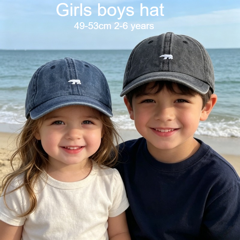 Hat Snapback Cap - หมวกเบสบอลเด็ก 49-53 ซม. 2-6 ปีฤดูใบไม้ผลิฤดูร้อนการ์ตูนเย็บปักถักร้อยเดนิมหมวกเด็กผู้หญิงเด็กวัยหัดเดินเด็กผู้หญิงวินเทจสแน็ปแบ็คหมวก