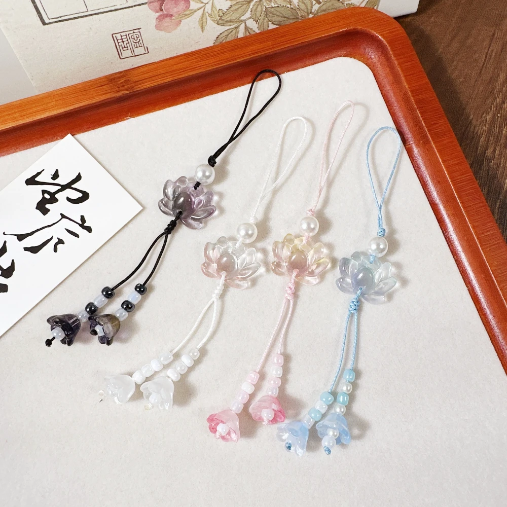 Men Accessories Ethnic - พวงกุญแจลูกปัดรูปดอกบัวสไตล์จีนแบบใหม่ ทำด้วยมือ สำหรับผู้หญิง ผู้ชาย เครื่องประดับสไตล์ชาติพันธุ์ ของขวัญ
