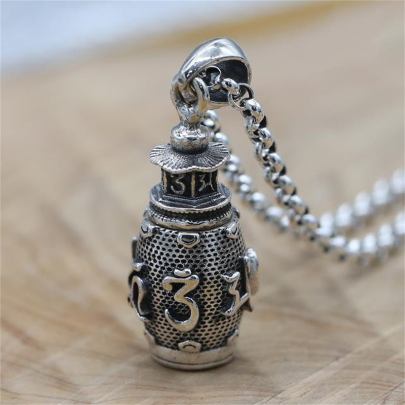 Men Accessories Gift Box - S925เงินสเตอร์ลิงเครื่องประดับ Embossed Shurangama Mantra จี้ Retro