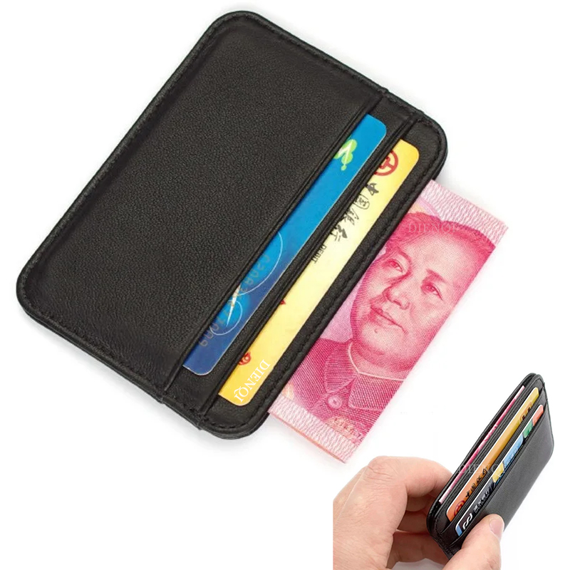 Men'S Accessories Wallet - ที่ใส่บัตรหนังแท้สำหรับผู้ชาย ที่ใส่บัตรเครดิต บัตรประจำตัว กระเป๋าสตางค์หนังแท้ทรงบางสีดำสำหรับผู้ชาย