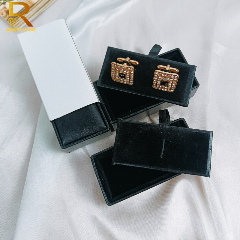 Men Accessories Gift Box - กล่องใส่กระดุมข้อมือผู้ชาย1ชิ้นกล่องใส่จัดเก็บเครื่องประดับกระดุมข้อมือหนังสีดำ