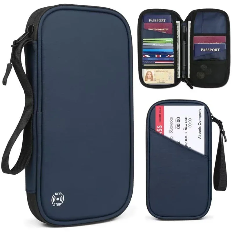 Travel Organizer Men - น้ําหนักเบาครอบครัวหนังสือเดินทางกระเป๋าสตางค์ซิป Oxford เอกสารกระเป๋าที่ถอดออกได้สายรัดข้อมือสําหรับผู้หญิงผู้ชาย
