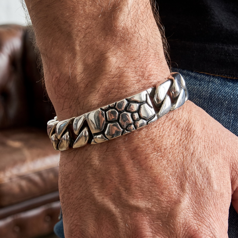 Men Accessories Bd - สร้อยข้อมือโซ่สแตนเลสสตีลวินเทจ KALEN สำหรับผู้ชาย ลวดลายปั๊มนูน เครื่องประดับข้อมือ สไตล์สตรีทแวร์สุดเท่