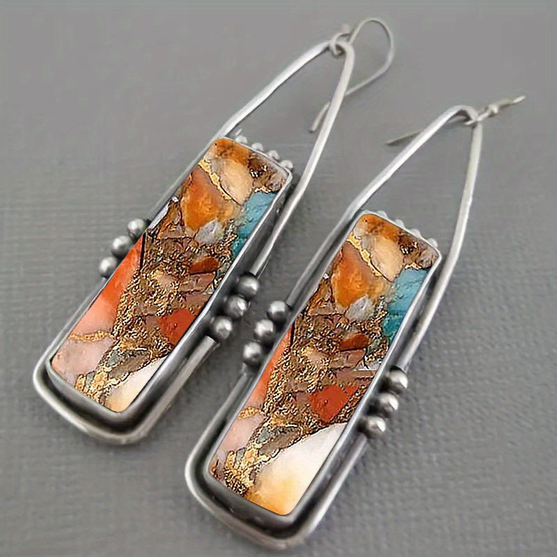Men Accessories Ethnic - ต่างหูโบฮีเมียนย้อนยุค2ชิ้นเครื่องประดับโบราณเทอร์ควอยซ์เทียมอุปกรณ์เสริมความงามสำหรับงานเลี้ยงวันเกิดสำหรับผู้หญิงและผู้ชาย