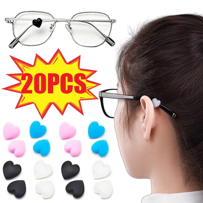 Men Accessories Tips - จุกซิลิโคนรูปหัวใจกันลื่นสำหรับขาแว่นตา 20 ชิ้น อุปกรณ์เสริมสำหรับแว่นตาชายหญิง รุ่น YJFHT01