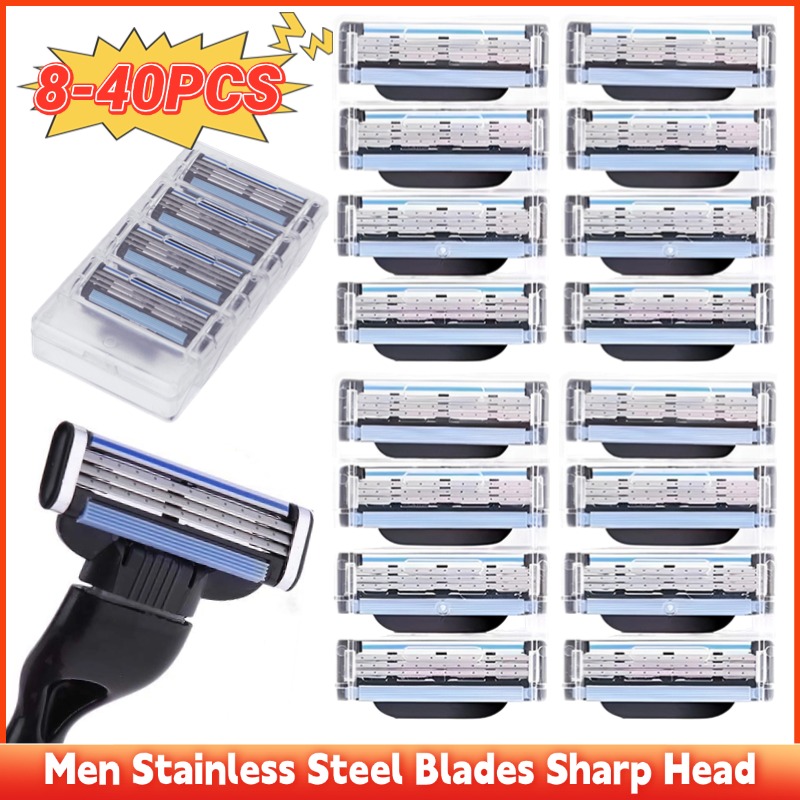 Men Accessories Combo Gift - 8-40 ชิ้นหัวโกนสําหรับ Gillette Fusion ใบมีดสแตนเลส Sharp