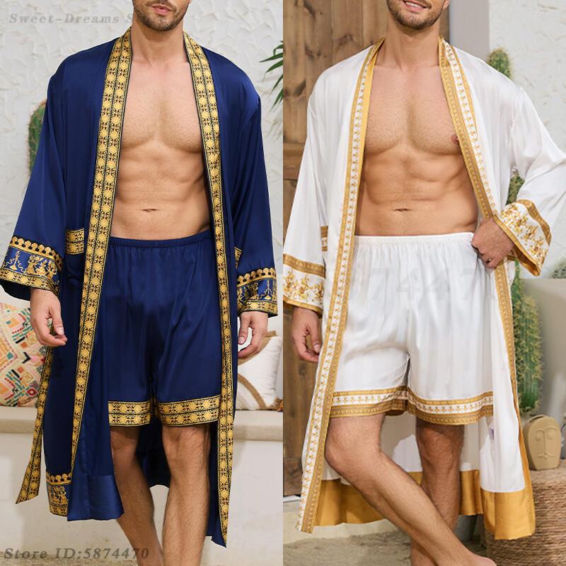 Men'S Kimono Accessories - ชุดนอนผู้ชายแบบยาว สไตล์บาโรก เสื้อคลุมอาบน้ำ กิโมโน กางเกงขาสั้น ชุดนอนฤดูใบไม้ผลิ