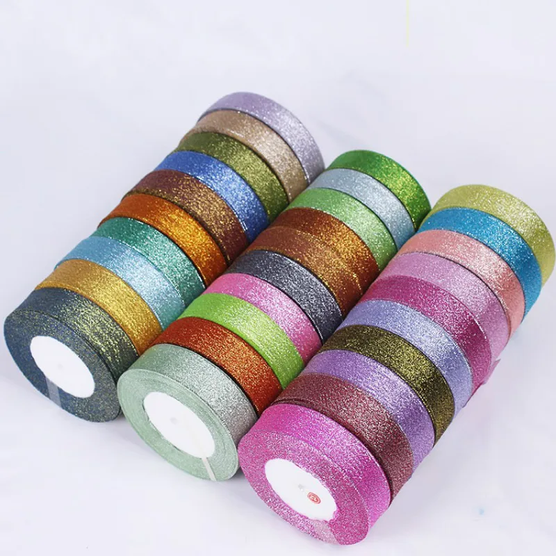 Men Accessories Gift Box - 25 หลา 25MM Glitter หัวหอมริบบิ้นคริสต์มาสงานแต่งงานตกแต่งเค้กกล่องขนมบรรจุภัณฑ์ห่อของขวัญวัสดุเครื่องแต่งกาย DIY