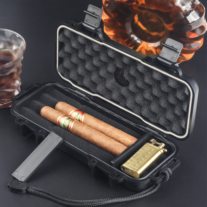 Men Accessories Gift Box - กล่องเก็บซิการ์แบบพกพาพร้อมเครื่องเพิ่มความชื้น กันน้ำ ทำจากวัสดุ ABS สำหรับใส่ซิการ์ได้ 4