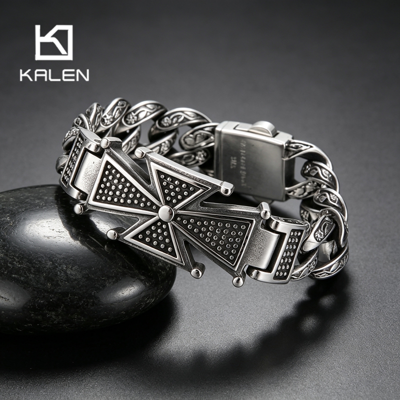 กำไลข้อมือสแตนเลสสตีลลายกางเขน - Men Accessories Bd บทวิจารณ์และราคา