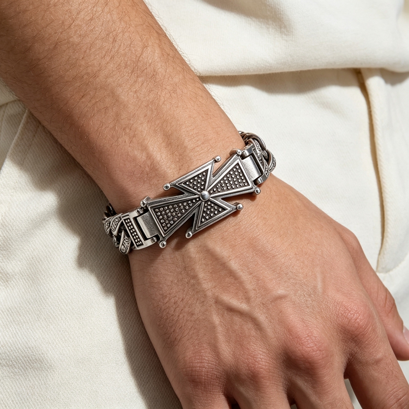 กำไลข้อมือสแตนเลสสตีลลายกางเขน - Men Accessories Bd บทวิจารณ์และราคา