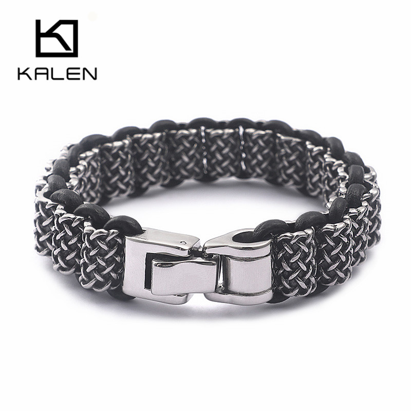 KALEN Vintage หนังสีดำสร้อยข้อ - Men Accessories Bd บทวิจารณ์และราคา