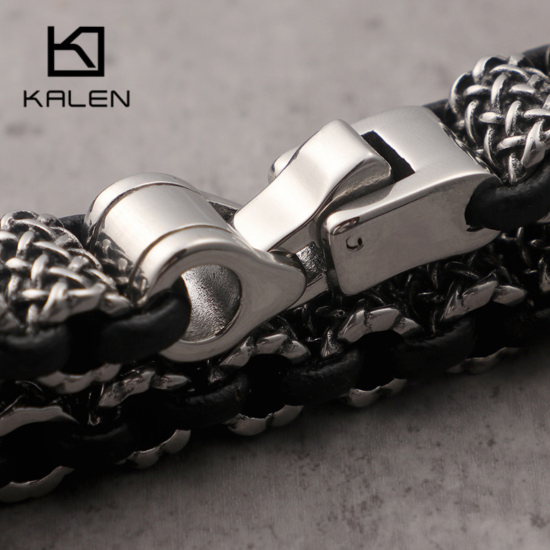 KALEN Vintage หนังสีดำสร้อยข้อ - Men Accessories Bd บทวิจารณ์และราคา