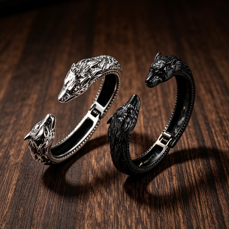 กำไลข้อมือเปิดรูปหัวหมาป่าคู่  - Men Accessories Bd บทวิจารณ์และราคา